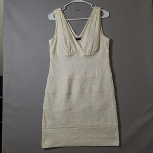 Valerie Bertinelli Crochet Knit Hippie Boho Dress Small Ivory Sleeveless Tiered